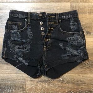 Carmar Black Distressed Button Fly Shorts